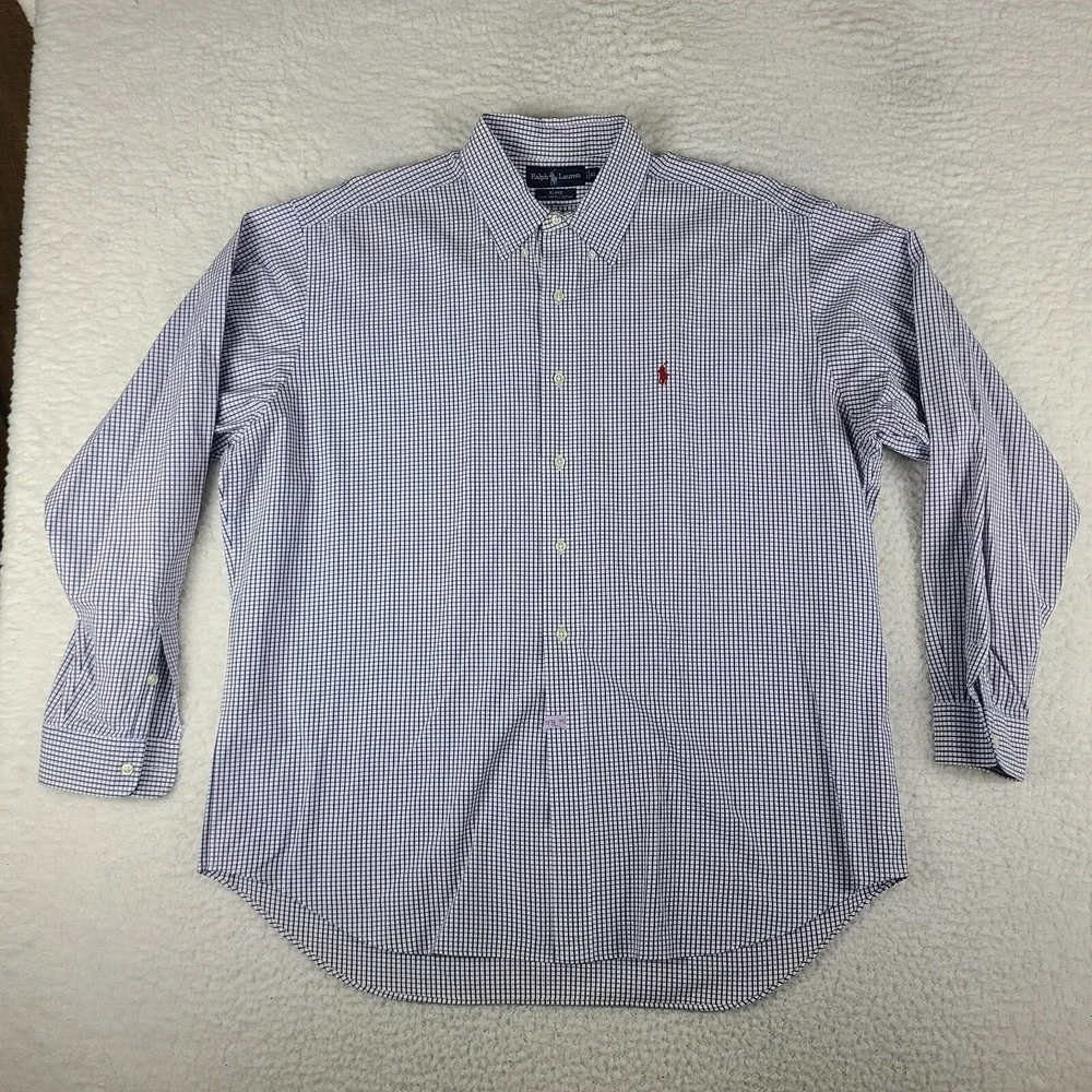 Polo Ralph Lauren Shirt Mens XL Blue White Check Blake Dress‎ Button Down VTG